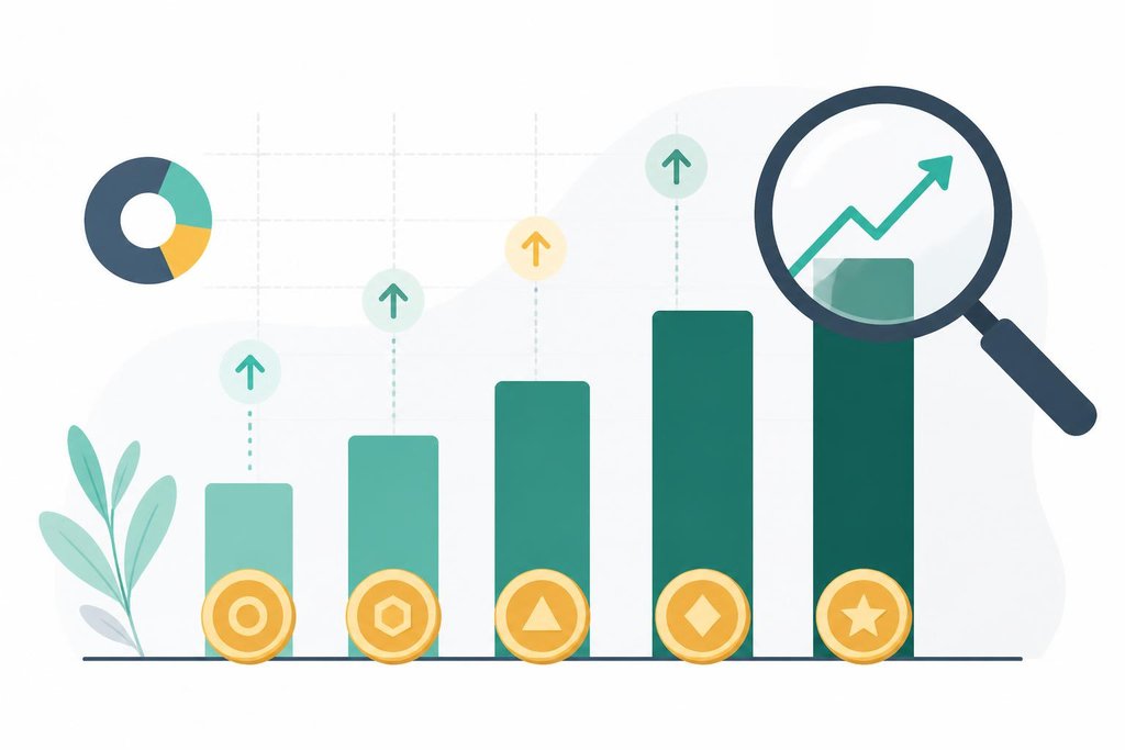 Comparative APY rates visualization with ascending bars and coin tokens