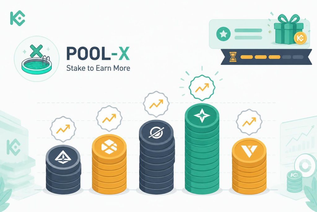 Flat comparison graphic of Pool-X APY tiers for multiple altcoins and promotional boosts
