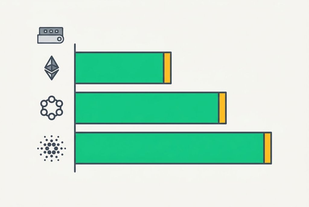 Comparison of realistic staking APY bars for multiple coins on Ledger Live with emphasis on cold staking